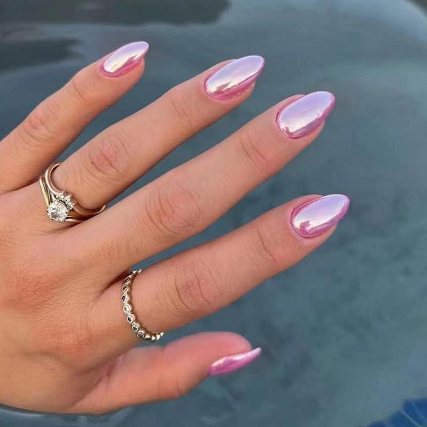 24 Short Pink Glossy Oval Press on Fake Nails Mixed Patterns