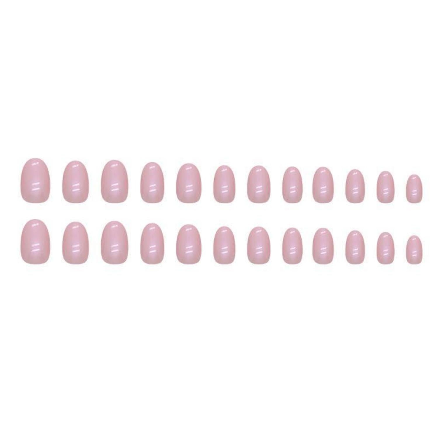 24 Short Pink Glossy Oval Press on Fake Nails Mixed Patterns