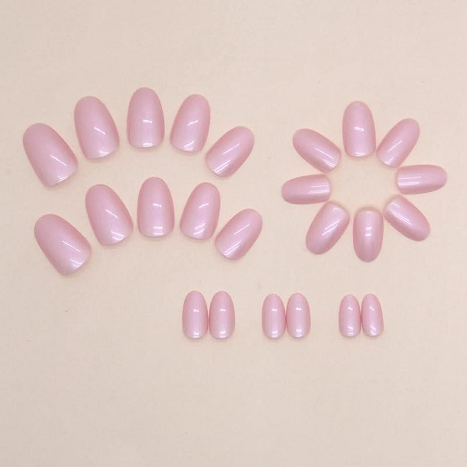 24 Stück Kurze Pink Rosa Aurora Nägel Zum Aufkleben, Oval Künstliche Fingernägel
