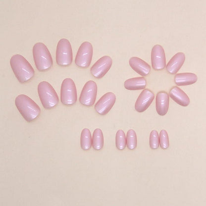 24 Stück Kurze Pink Rosa Aurora Nägel Zum Aufkleben, Oval Künstliche Fingernägel