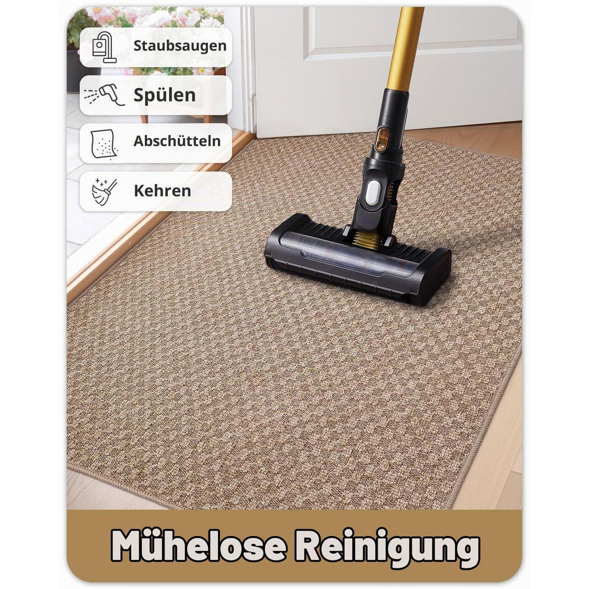 Schmutzfangmatte Khaki Gitter 120x180cm – Fußmatte für Innen