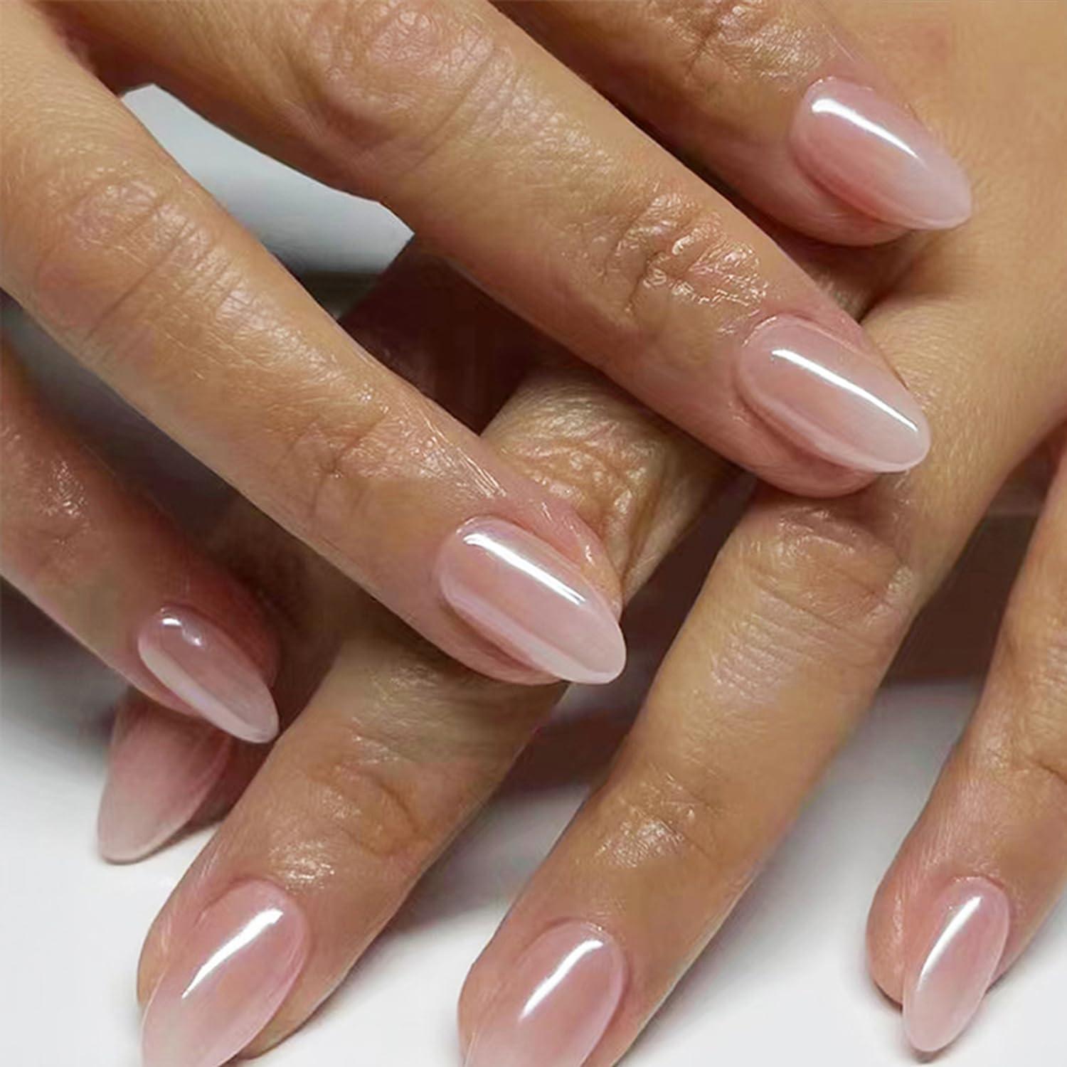 24er Set Gradient Pink Nägel zum Aufkleben Oval Mittellang