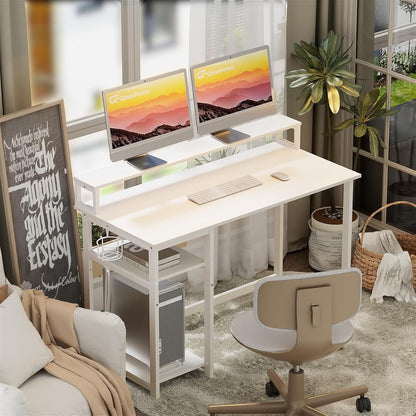 Weißer Schreibtisch mit Regal, Monitorständer 120x55cm