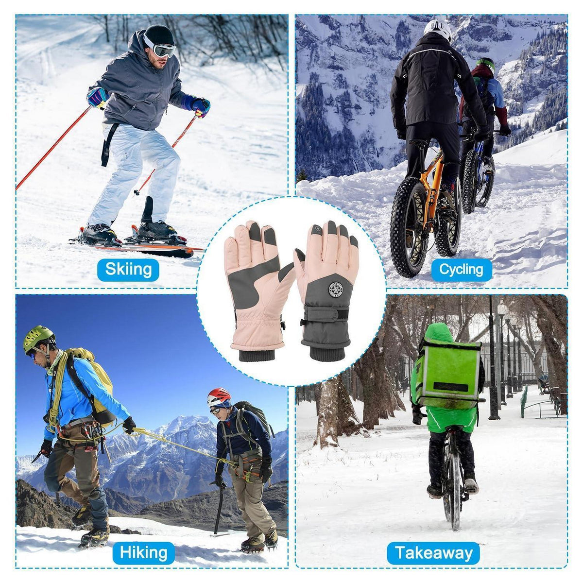 Winterhandschuhe Herren wasserdicht Touchscreen warm dunkelgrau-weiß
