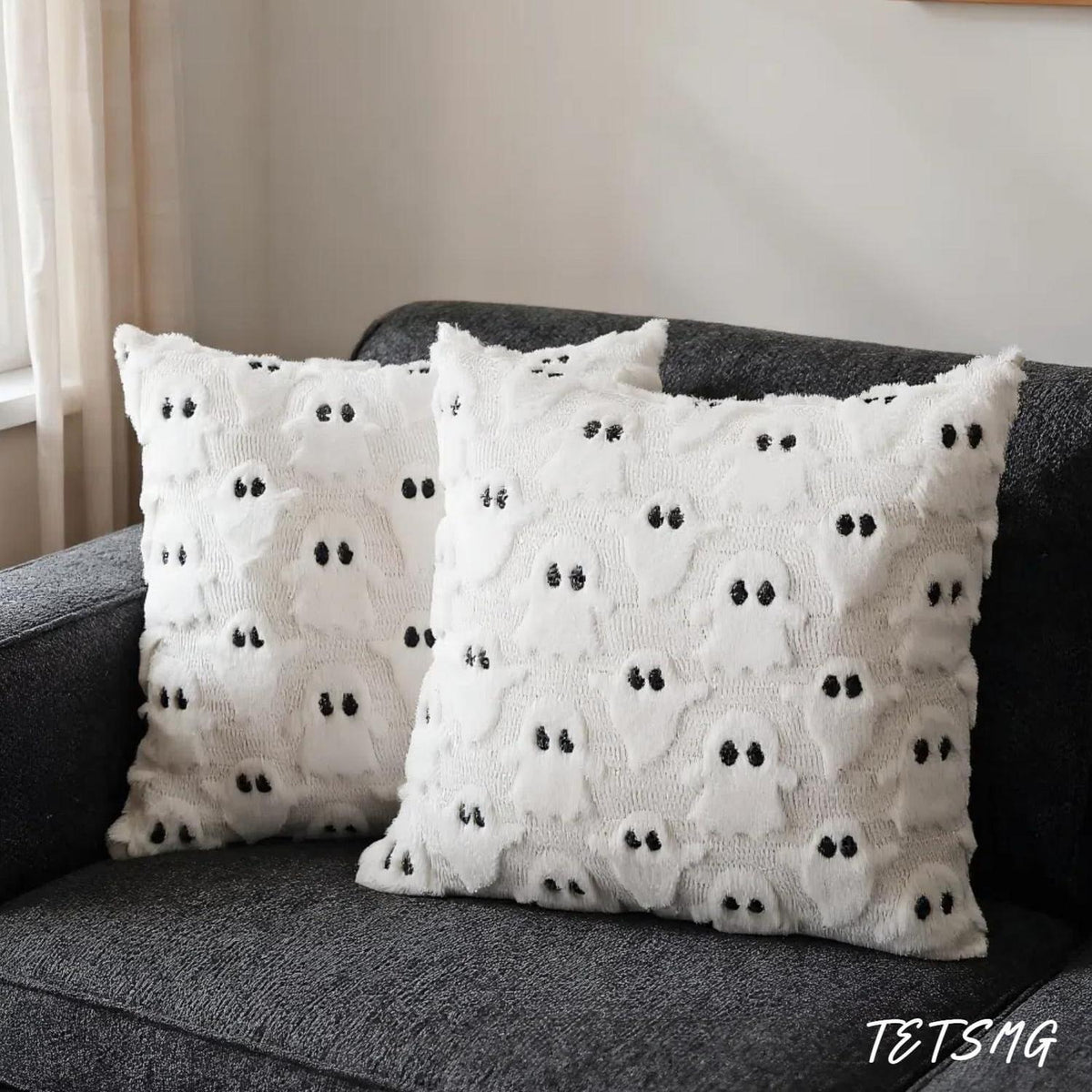 Halloween Kissenbezug 40x40 cm - 2er Set Geister Samt Deko