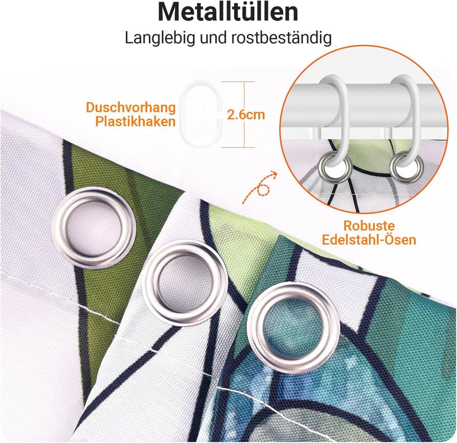Duschvorhang Grün Blätter 300x200cm Antischimmel Textil mit Beschwerter Saum & Ringe