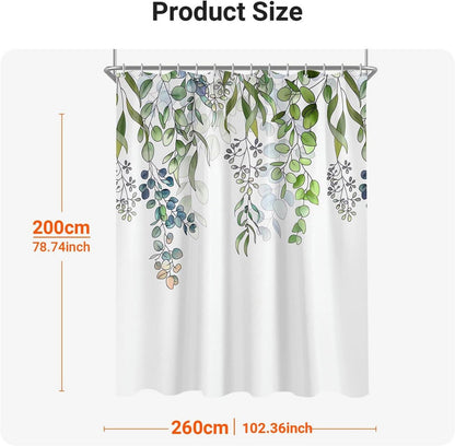 Duschvorhang 260x200cm Grün Blätter Textil, Antischimmel