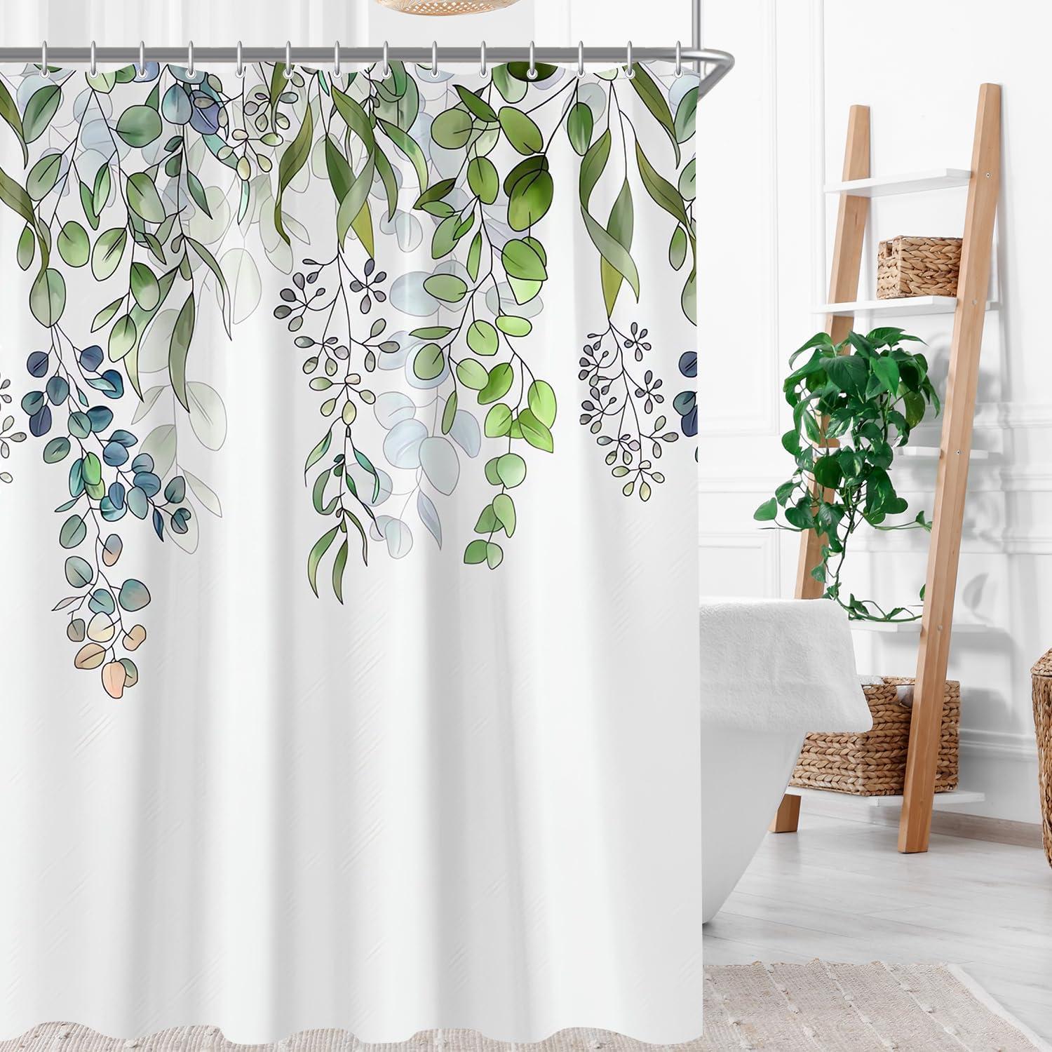 Antischimmel Duschvorhang Grün Blätter Textil 260x200cm wasserabweisend mit Ösen