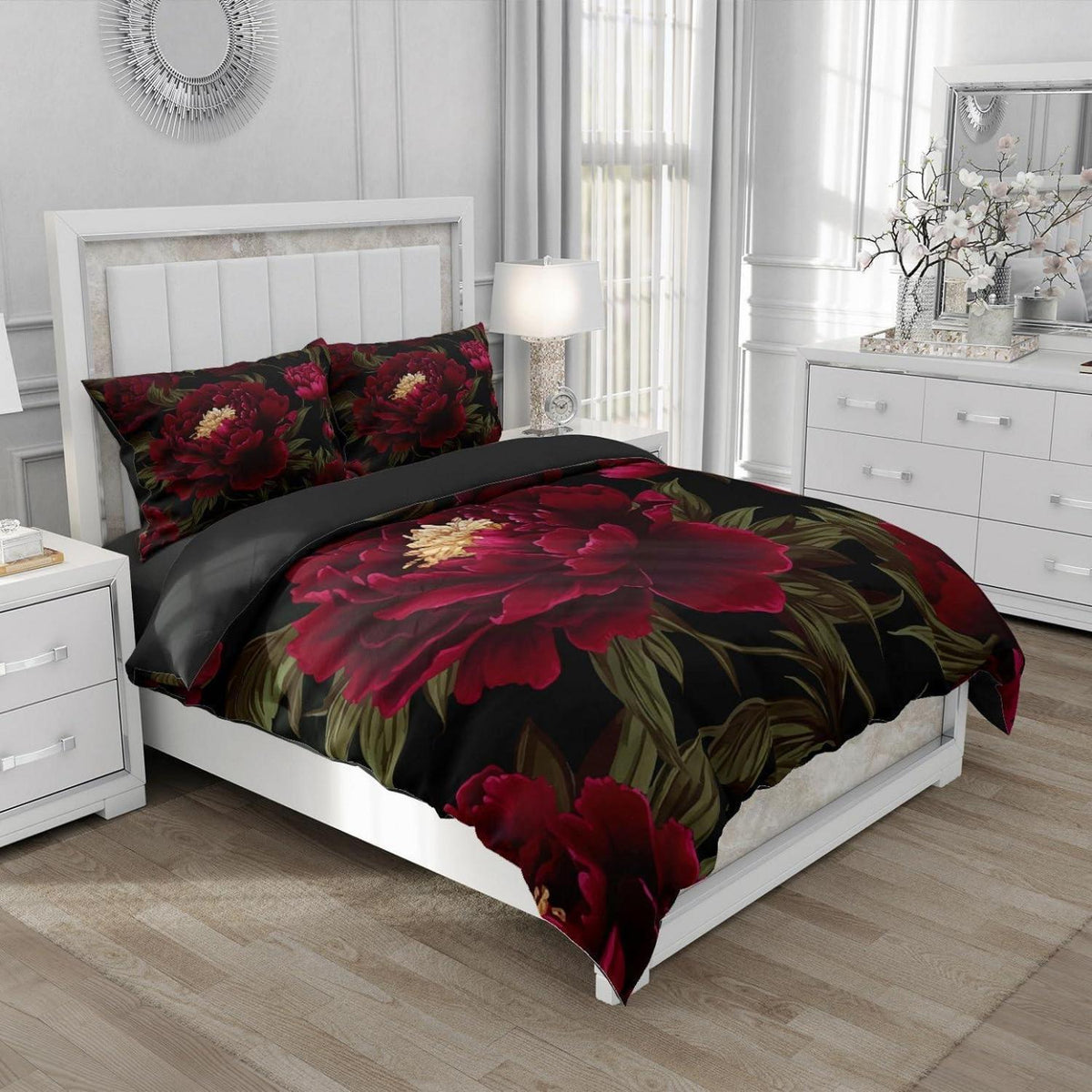 Blumen Bettwäsche Set 135x200 - Rot Lila Floral Mikrofaser