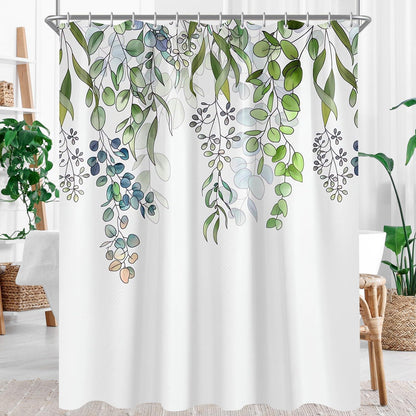 Duschvorhang Grün Blätter 280x200cm Antischimmel Textil Ösen 16 Ringe