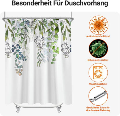 Duschvorhang 280x200cm Grün Blätter Antischimmel Textil Wasserabweisend
