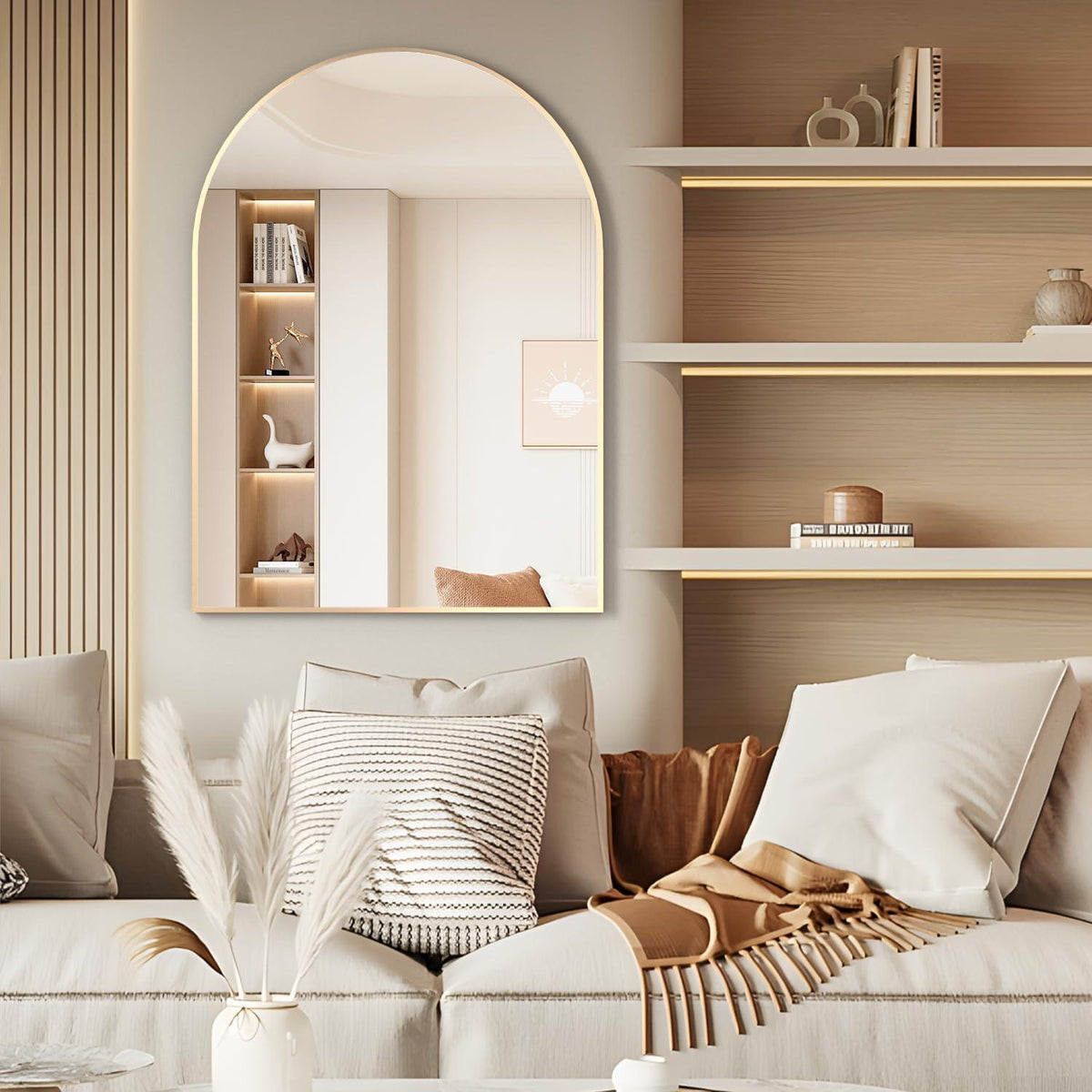 Gewölbter Wandspiegel Gold 75x102cm – Badezimmer & Deko