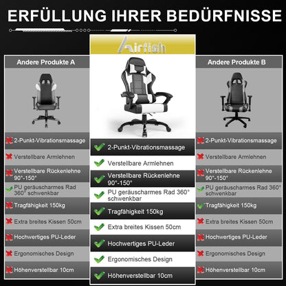 Ergonomischer Gaming Stuhl mit Massage-Funktion und 150kg Kapazität