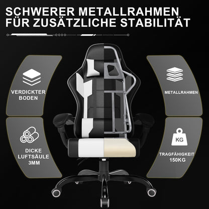 Ergonomischer Gaming Stuhl Massage Sessel mit Kopfstütze und