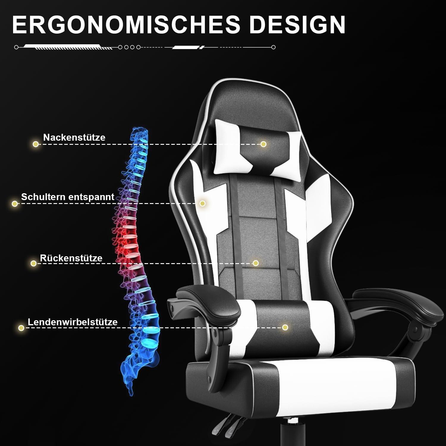 Ergonomischer Gaming Bürostuhl mit Massage und 150kg Kapazität