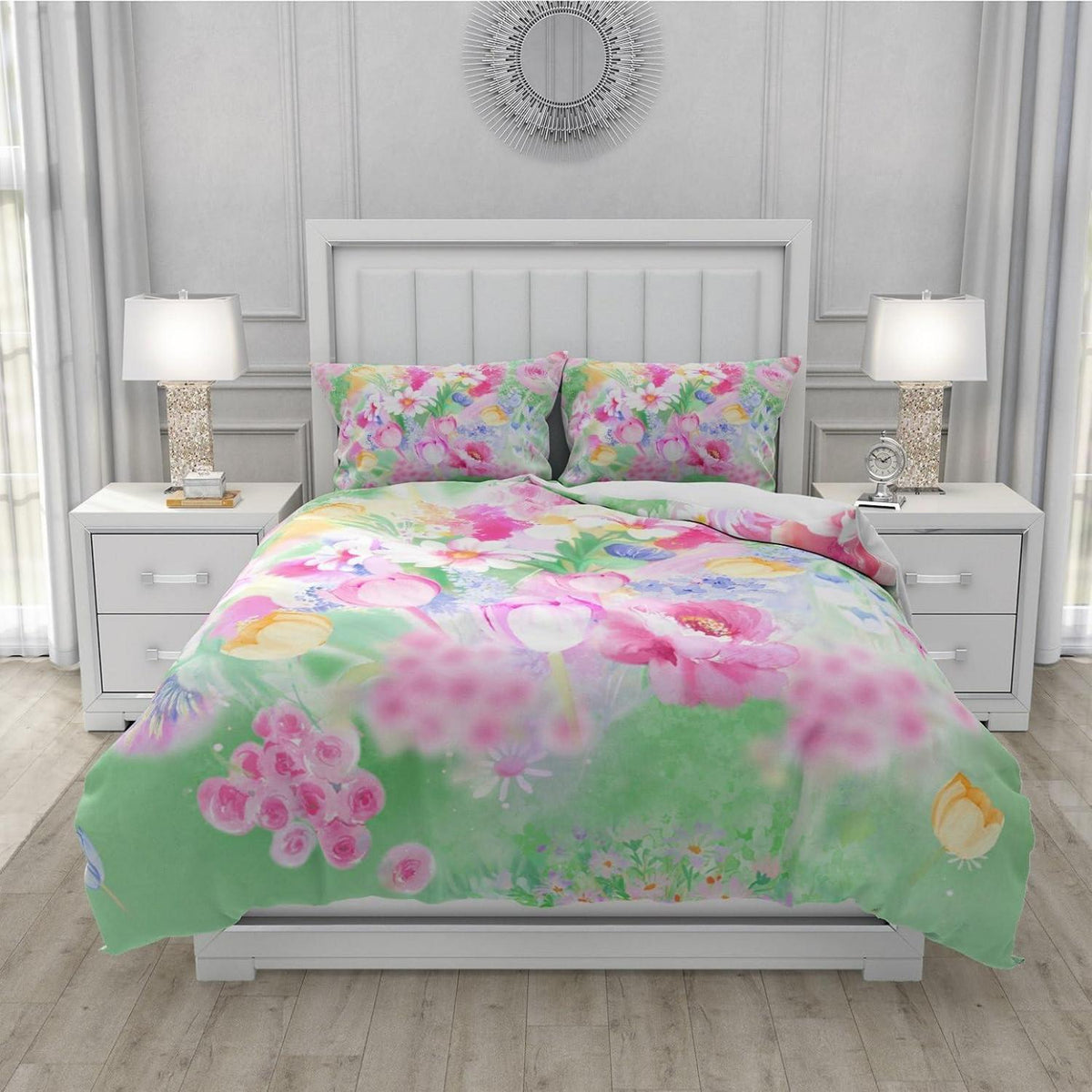 Blumen Bettwäsche Set 135x200 cm - Floral, Grün & Weich