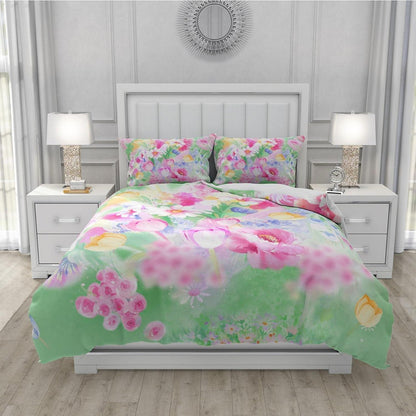 Blumen Bettwäsche Set 135x200 cm - Floral, Grün & Weich