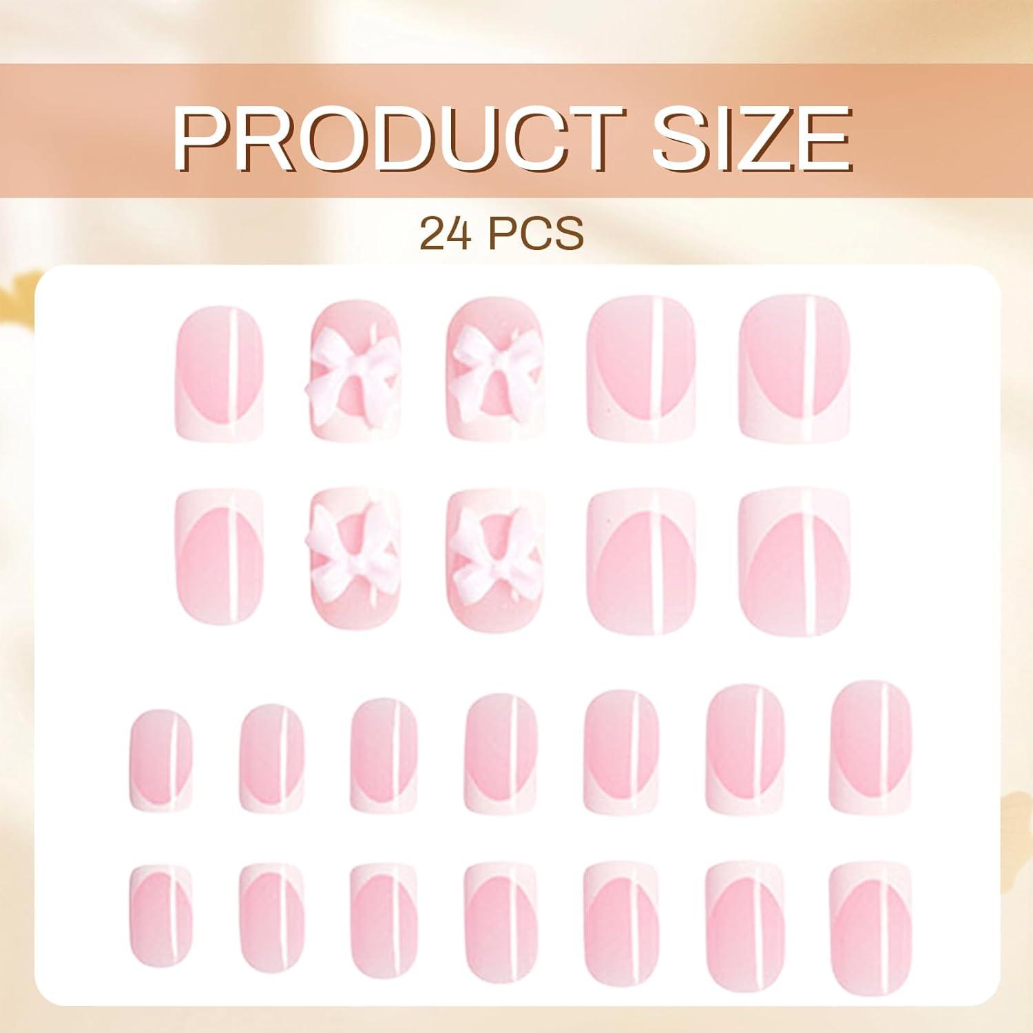 24 Stücke French Nails Press on False Nails Weiß 3D Harz