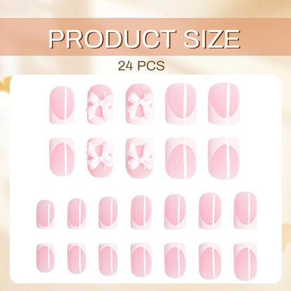 24 Stücke French Nails Press on False Nails Weiß 3D Harz