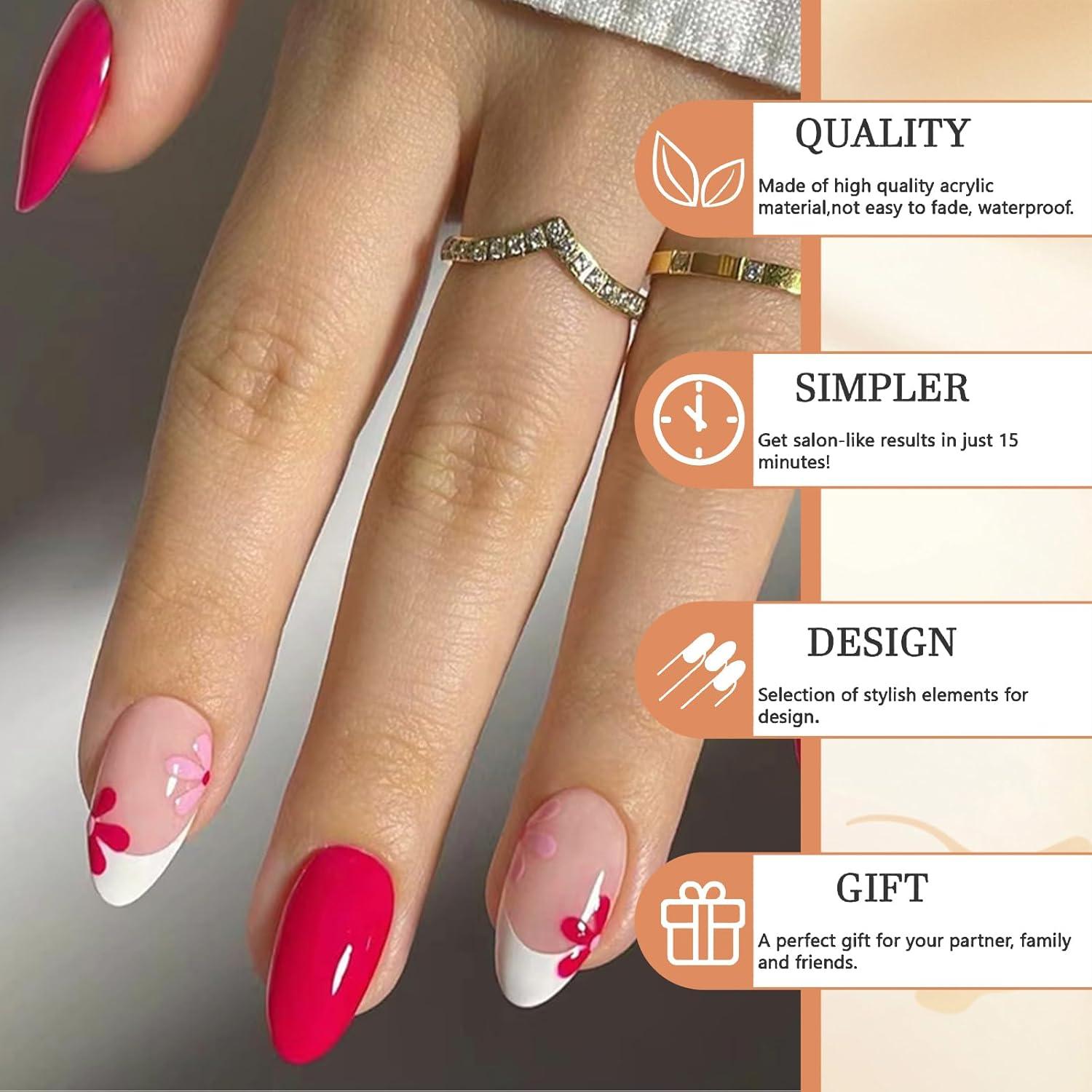 24 Stück Kurz Oval Design Blumen Acryl Press on Nails False Nails Set