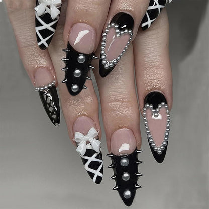 24 Stück Y2K Mittellange Almond Press on Nails & False Nails mit