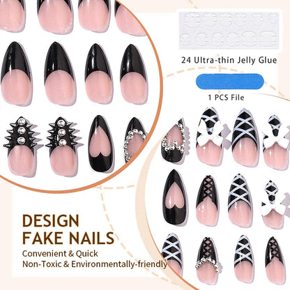 24 Stück Y2K Mittellange Almond Press on Nails & False Nails mit