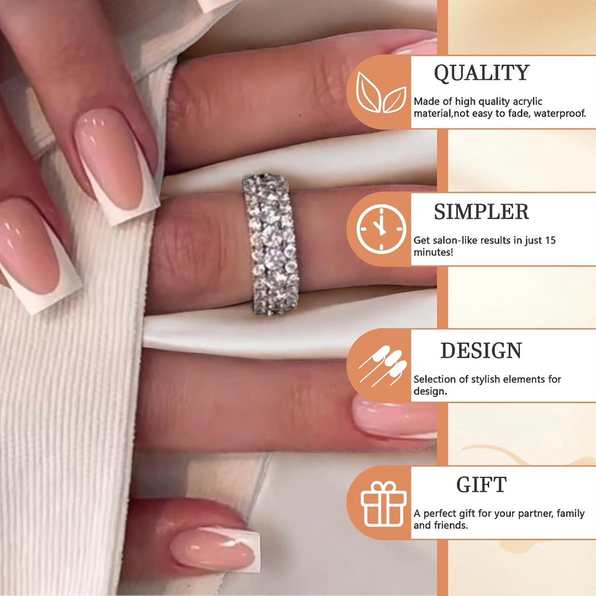 24er Set Französische Nägel Weiß | Kurz & Flachkopf | Acryl Nägel Tipps & Klebenägel | Nagelstudio Qualität