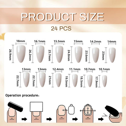 24 Stück Almond False Nails Schwarzes Gradient French Pink