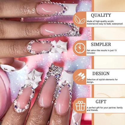 24 Stück Press on Nägel Lang mit 3D Schleife Rhinestone Designs