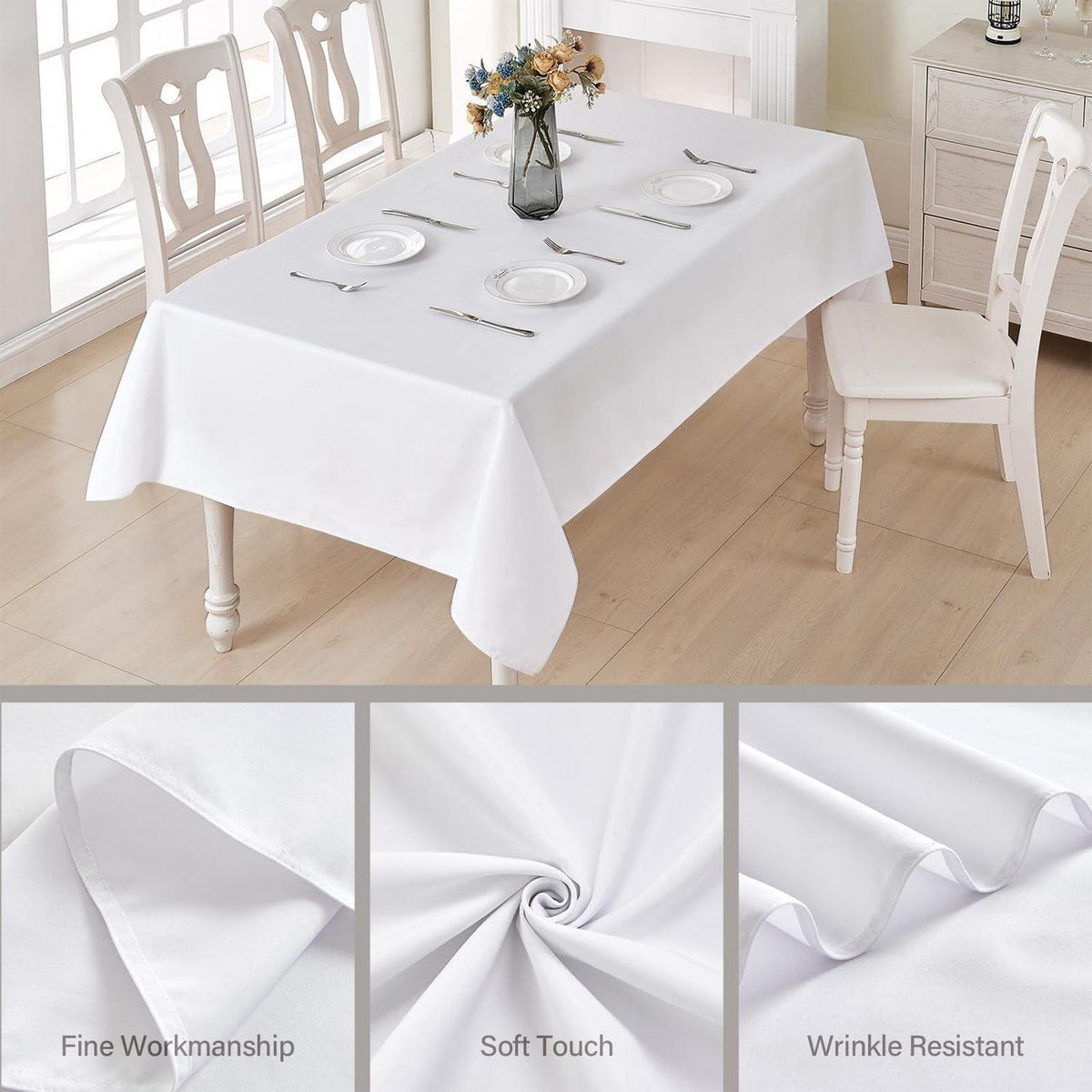 Weiße Tischdecke wasserdicht 145x300 cm – 4er Set