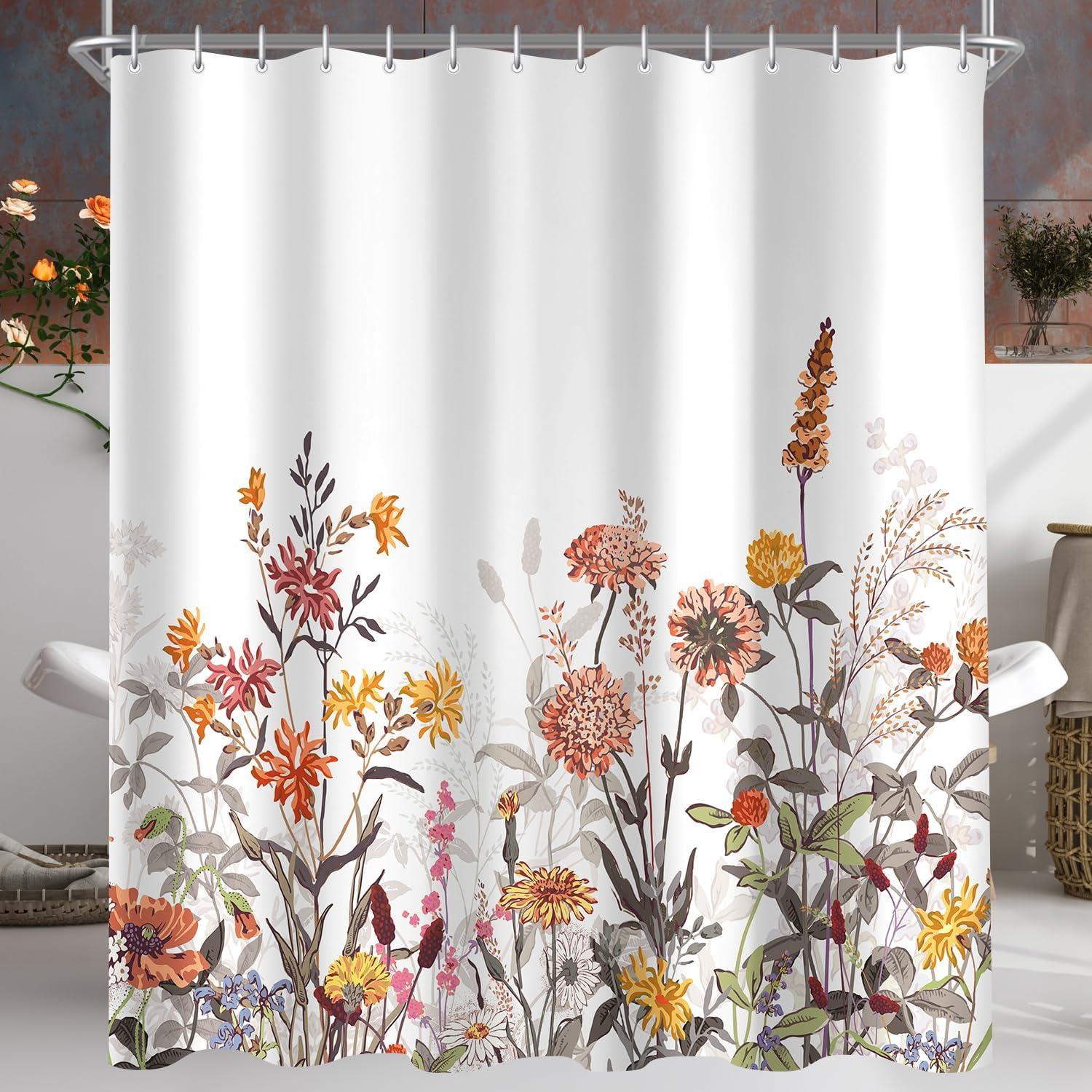 Duschvorhang Mischblumen 180x160cm Wasserabweisend mit 12 Ösen