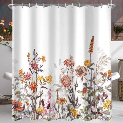 Duschvorhang Mischblumen 180x160cm Wasserabweisend mit 12 Ösen