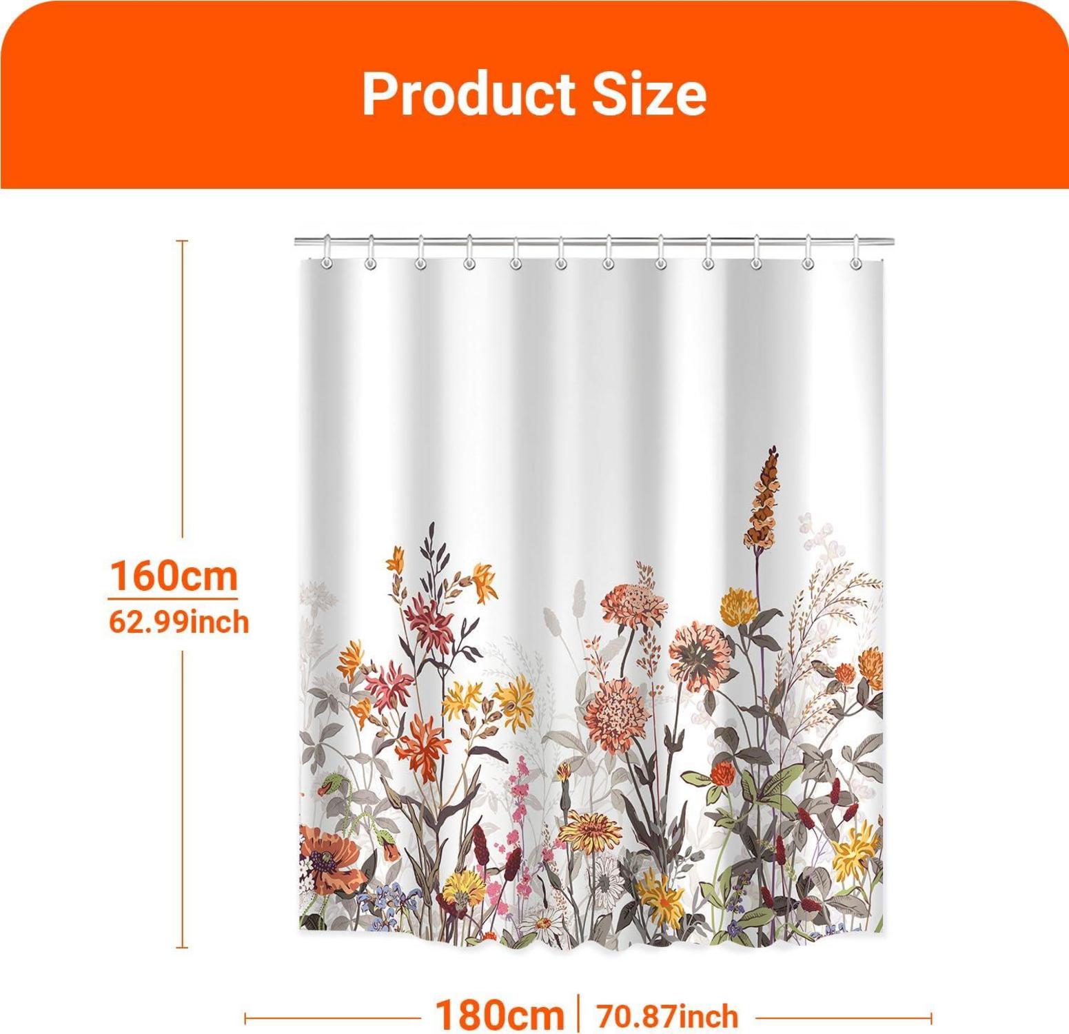 Duschvorhang Mischblumen 180x160cm, Wasserabweisend, Antischimmel