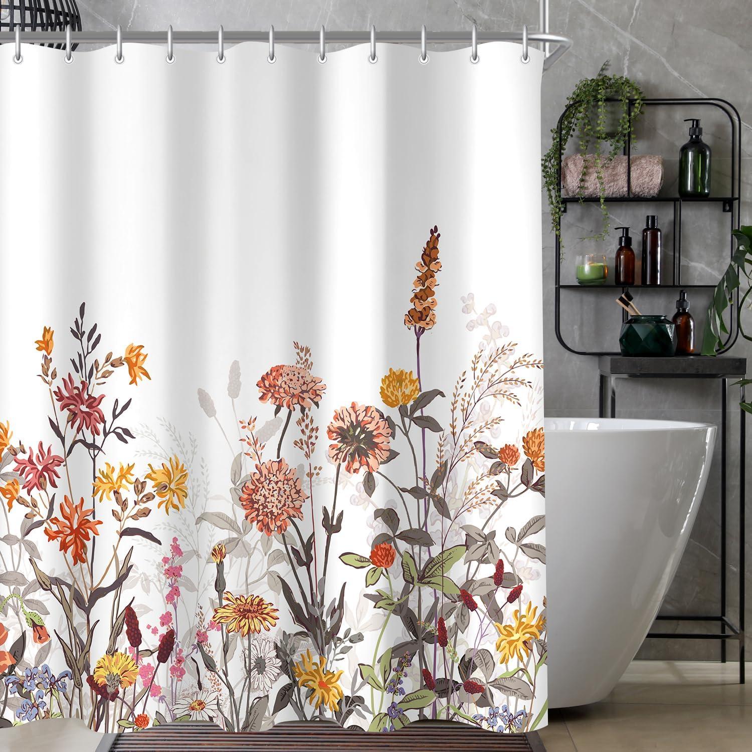 Duschvorhang Lerores Mischblumen 180x160cm Wasserabweisend Waschbar mit 12 Ösen