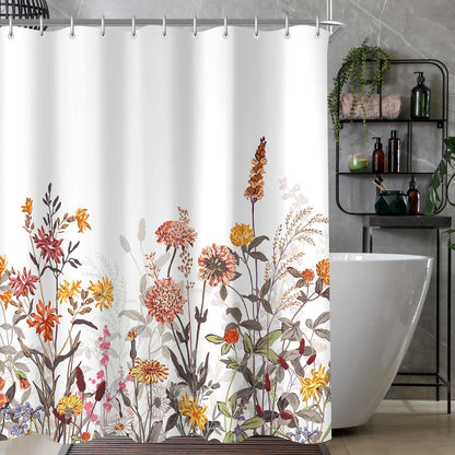 Duschvorhang Lerores Mischblumen 180x160cm Wasserabweisend Waschbar mit 12 Ösen