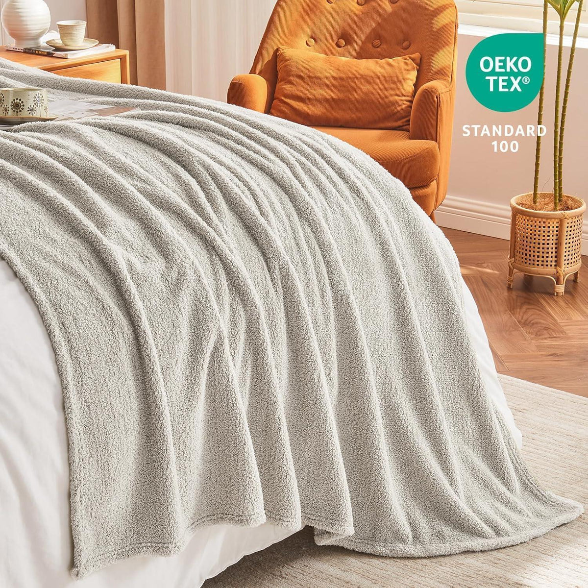 Kuscheldecke Sherpa Grau 200x230cm, Flauschig & Warm