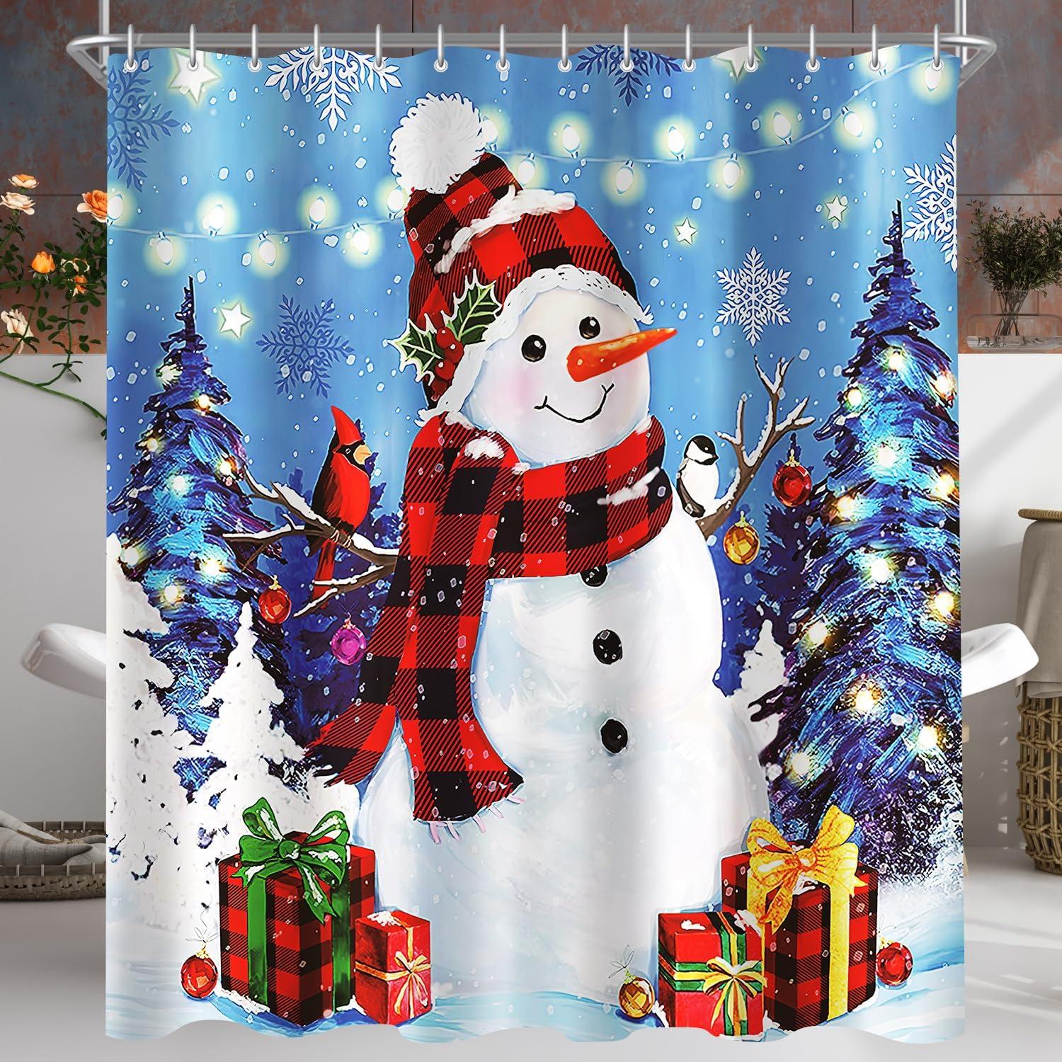 Duschvorhang Weihnachtsschneemann 180x200cm beschwert Anti-Schimmel