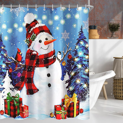 Weihnachtsschneemann Duschvorhang 180x200cm Antischimmel Wasserabweisend 12 Ösen H200 x B180 cm