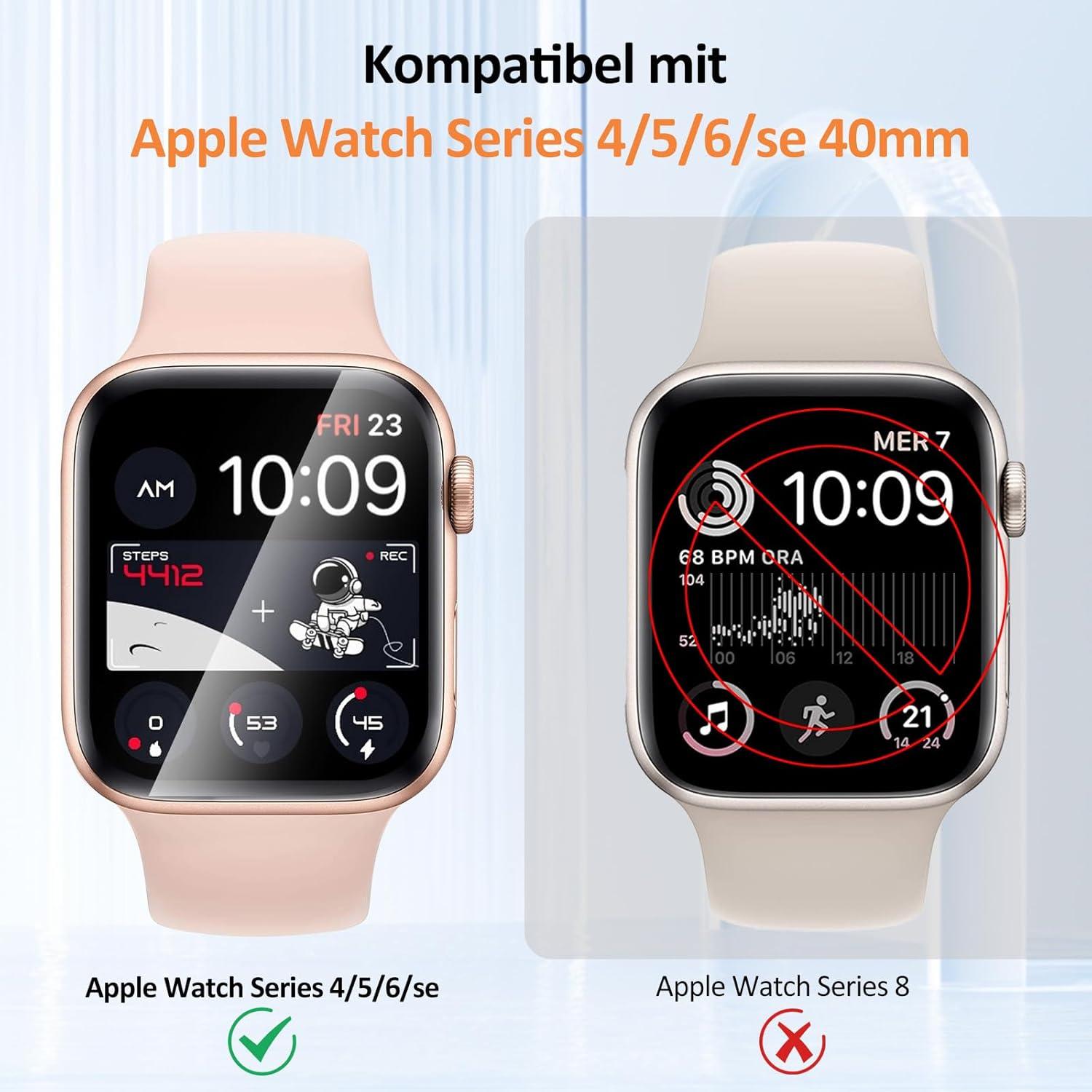 2er Pack Panzerglas Schutzfolie für Apple Watch