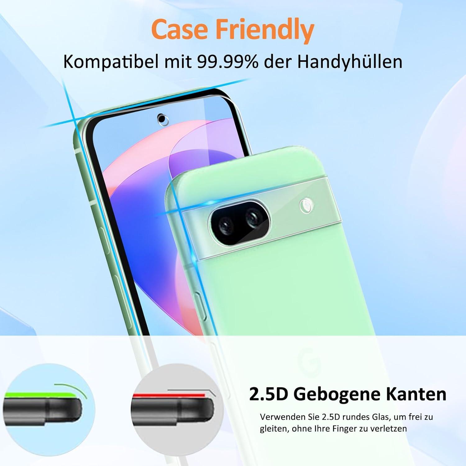 Google Pixel 8A Panzerglas Schutzfolie 2+2 Stück 9H Härte Kratzfest Blasenfrei Ultra-HD Kamerafolie