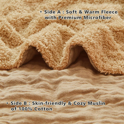 Musselin Fleece Decke 150x200 cm Beige Kuscheldecke