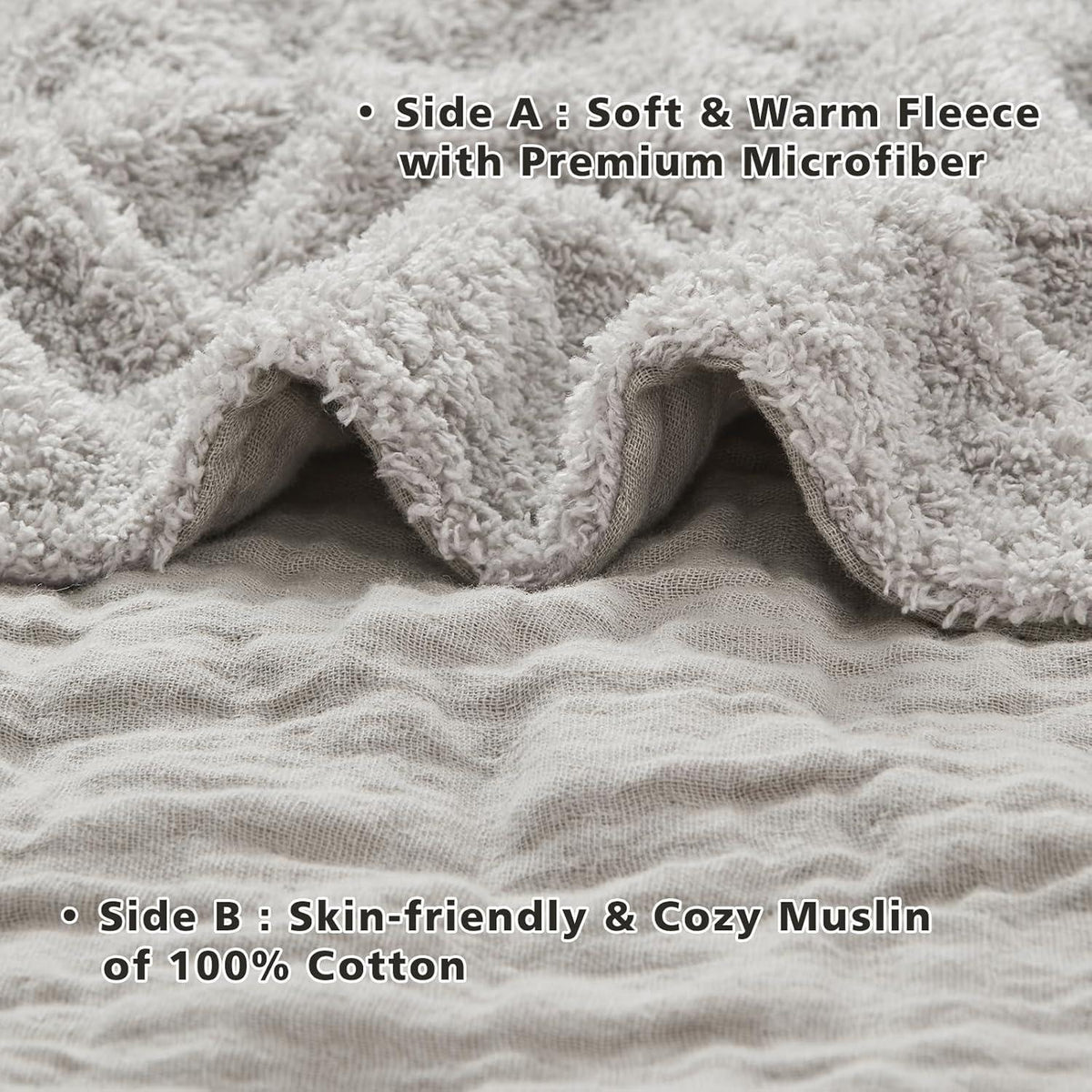 Musselin Baumwolle Fleece Decke 150x200 cm Grau