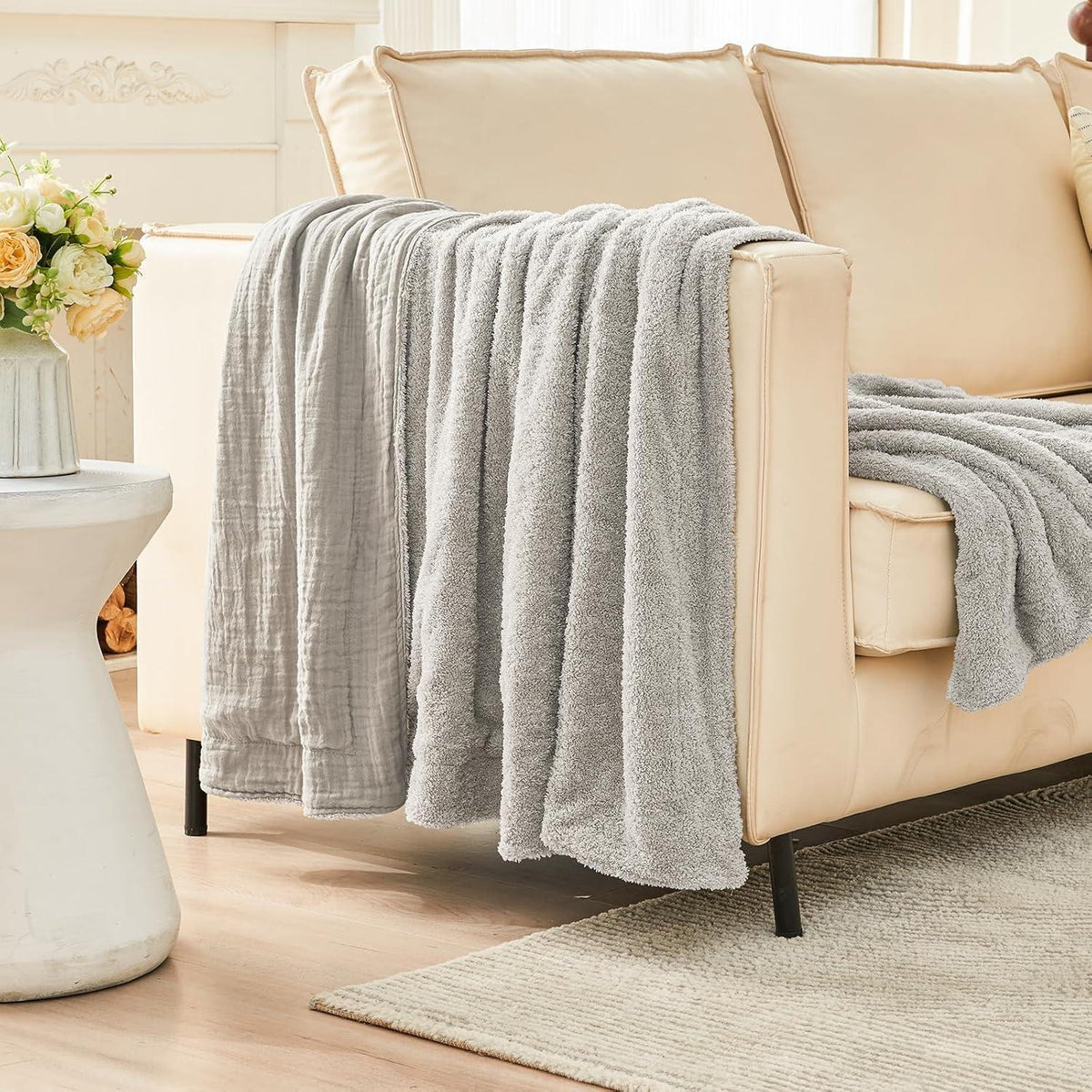 Musselin Baumwolle Fleece Decke 150x200 cm Grau