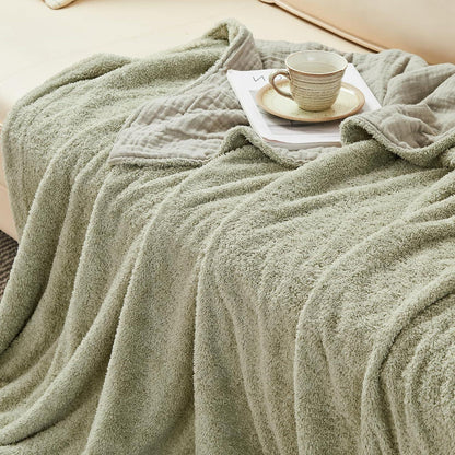 Musselin Baumwolle Fleece Decke Salbei Grün 200x230 cm
