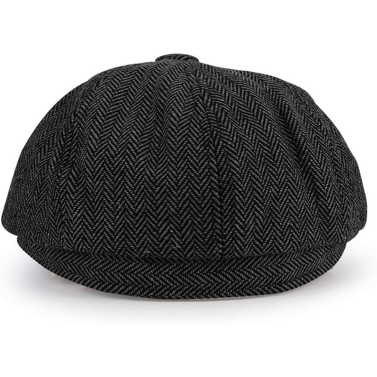 Newsboy Mütze 8-Panel Fischgräten Tweed Retro Gatsby Cap Schwarz