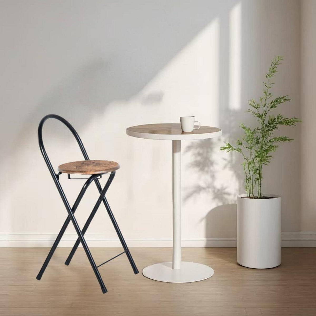 Klappbarer Barhocker mit Lehne – Vintage Braun & Schwarz