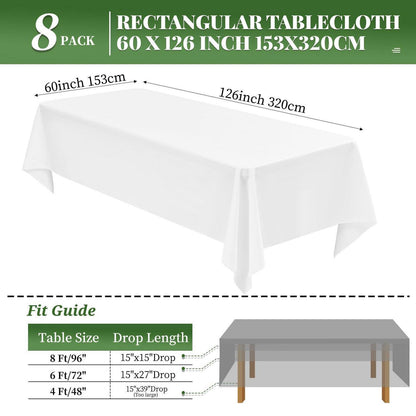 Weiße Tischdecken 8er-Pack, 153x320cm, Rechteckig für Hochzeiten