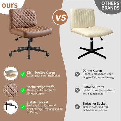 Bürostuhl ohne Armlehnen mit Rollen, ergonomisches Design, höhenverstellbar