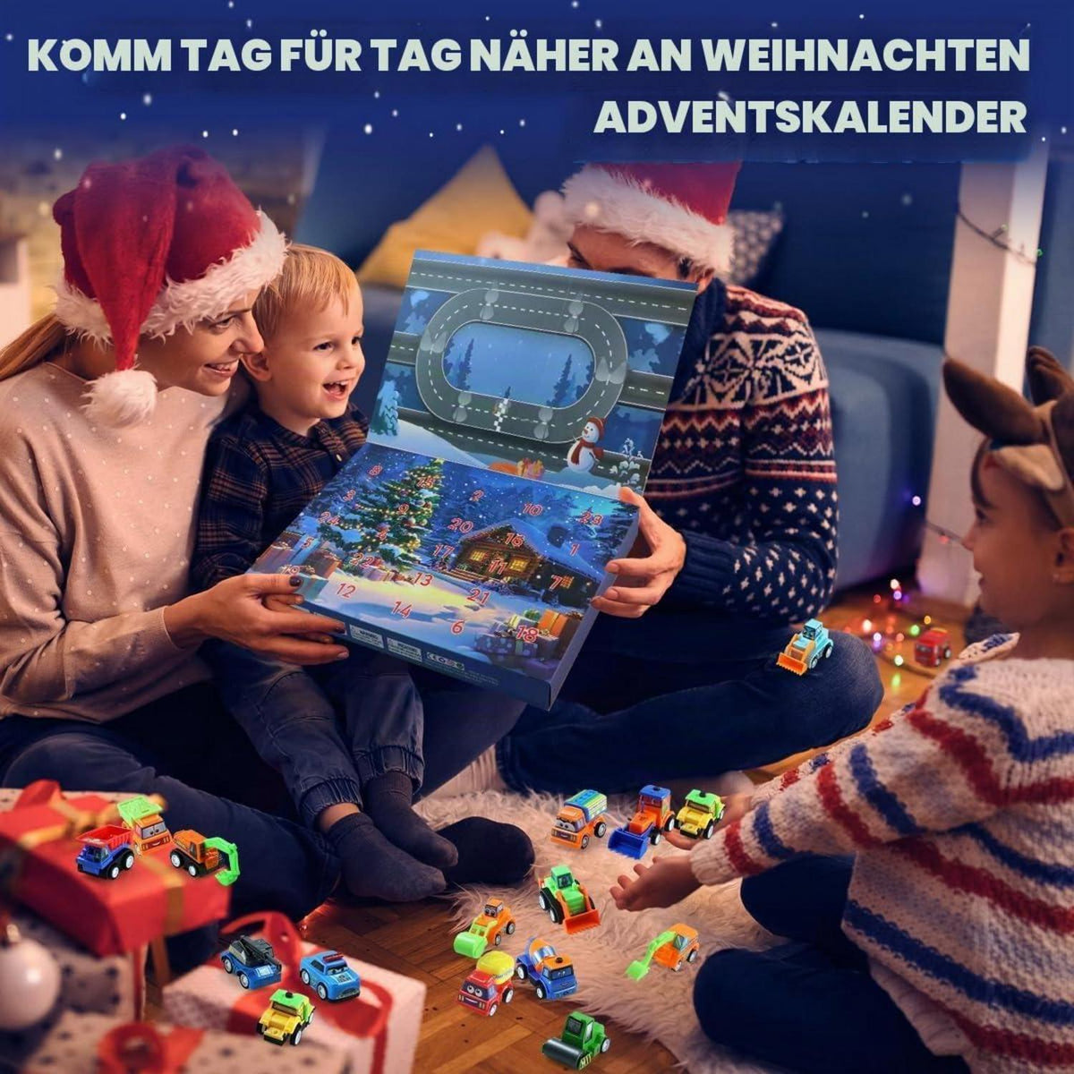Adventskalender Auto 2026 Kinder – 24 Spielzeugautos & Baustelle