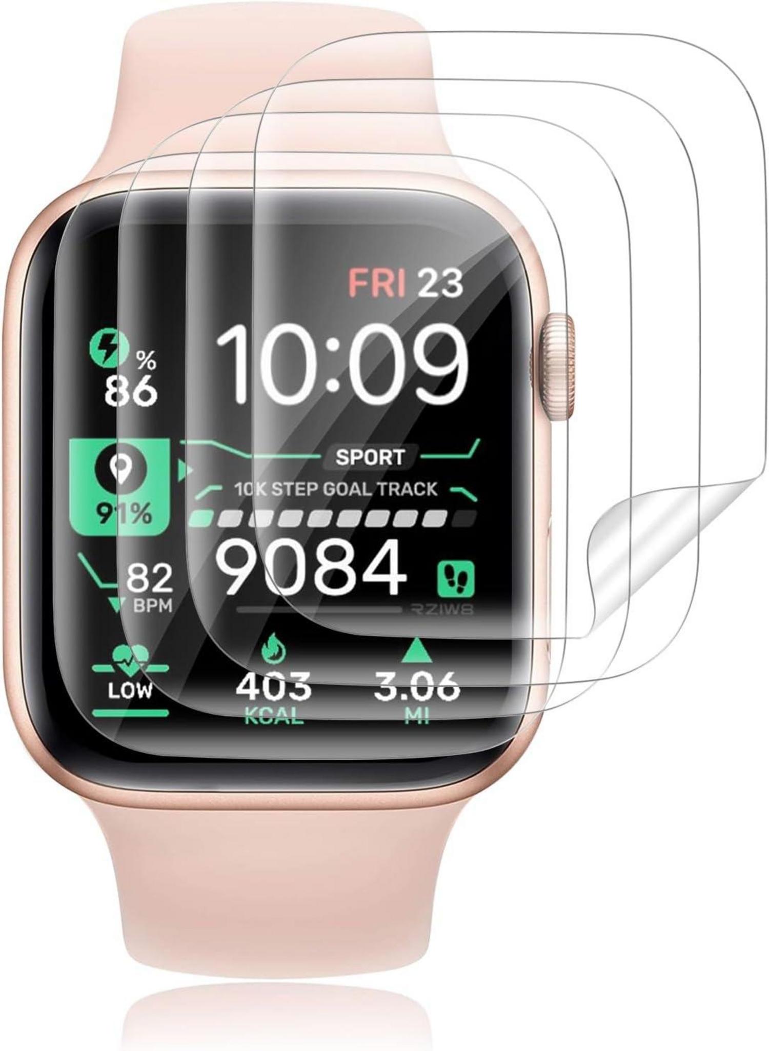 Displayschutz Apple Watch Panzerglas 44mm 4er Set transparent Bubble